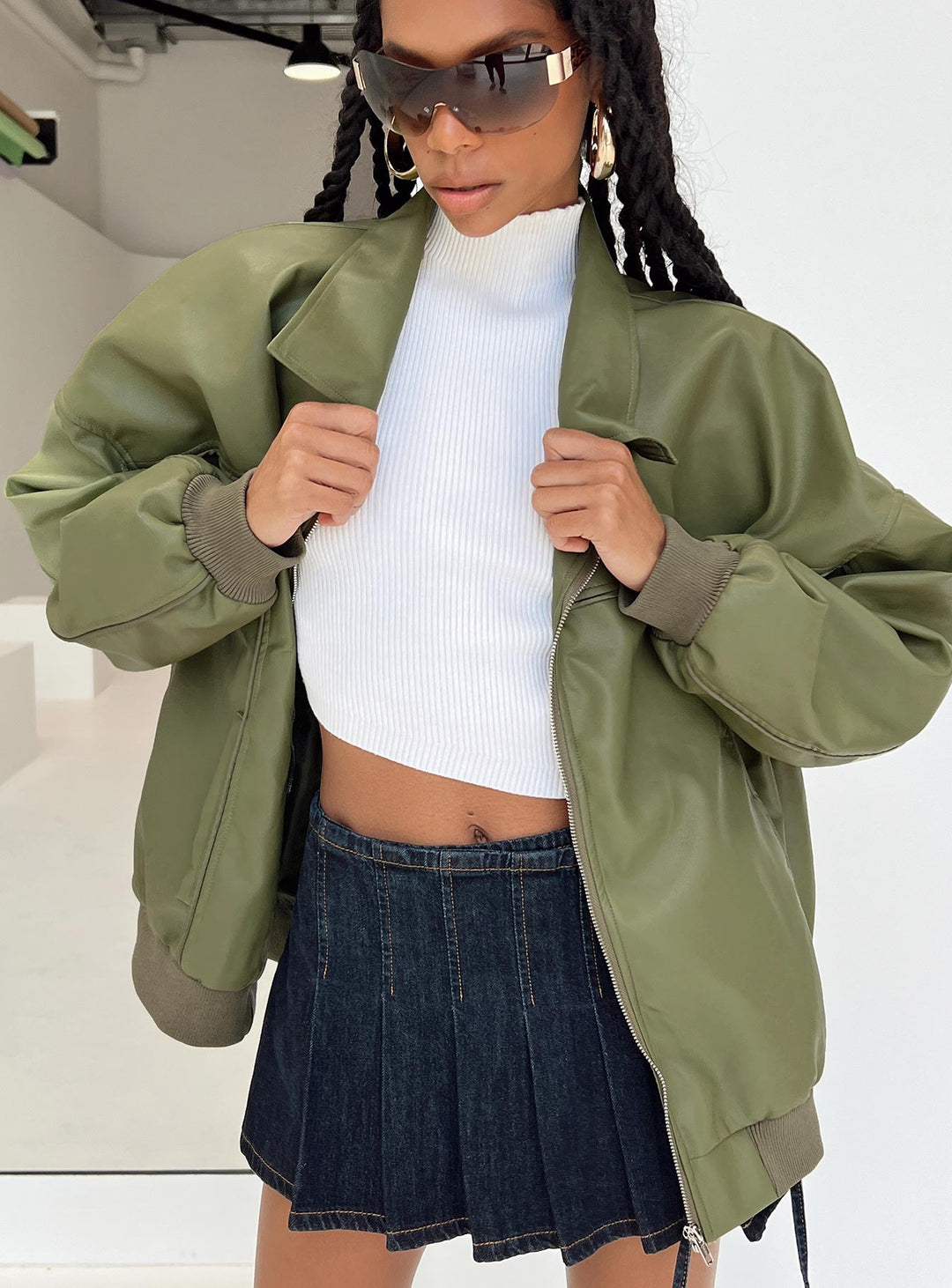 Claritty | Women’s faux leather oversized bomber jacket