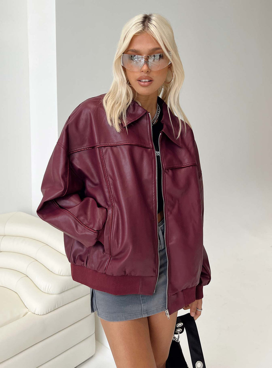 Jassy | Women's oversized faux leather bomber jacket