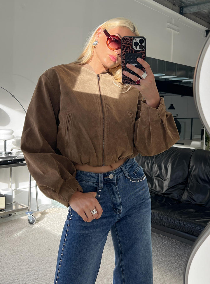 Elizabeth | Women’s faux suede cropped bomber jacket