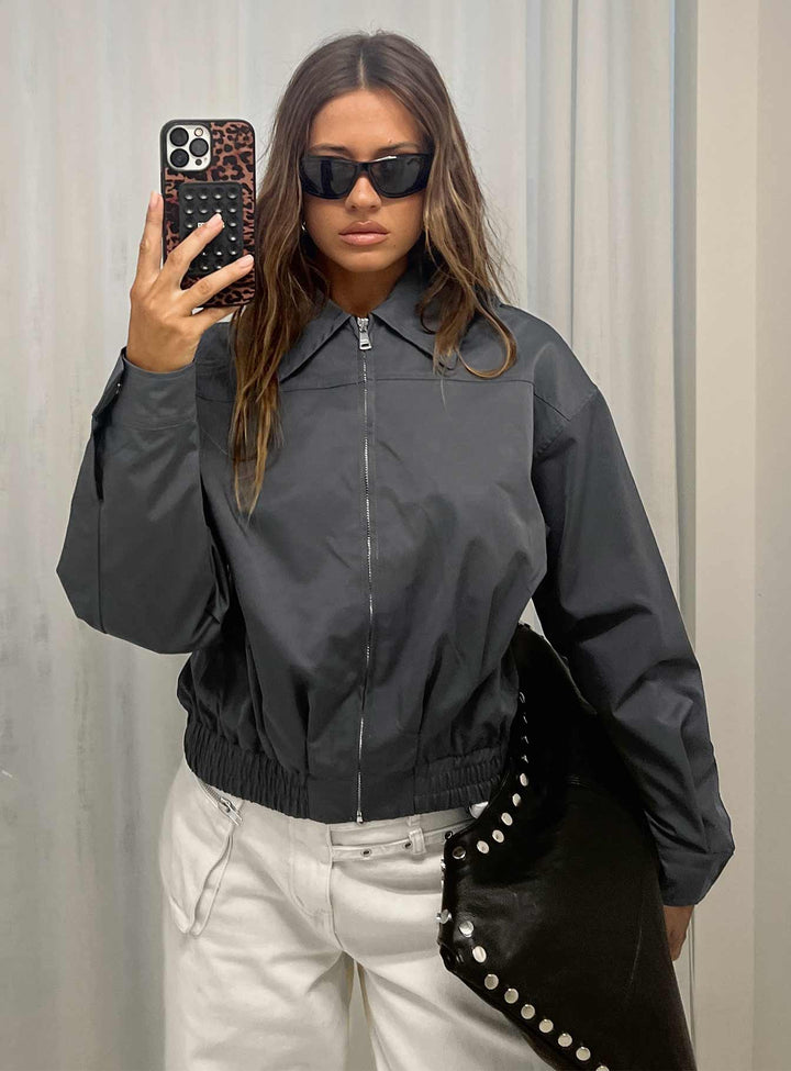 Michelle | Women’s oversized bomber jacket with zip front and ribbed waistband