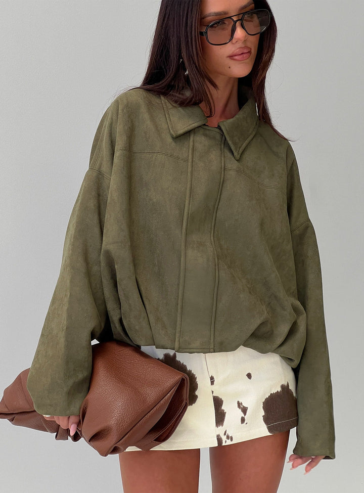 Lovie | Women’s oversized faux suede bomber jacket