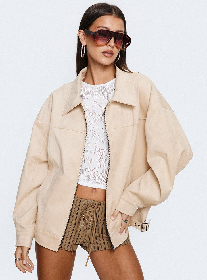 Juliee | Women’s oversized  faux suede zip-up bomber jacket