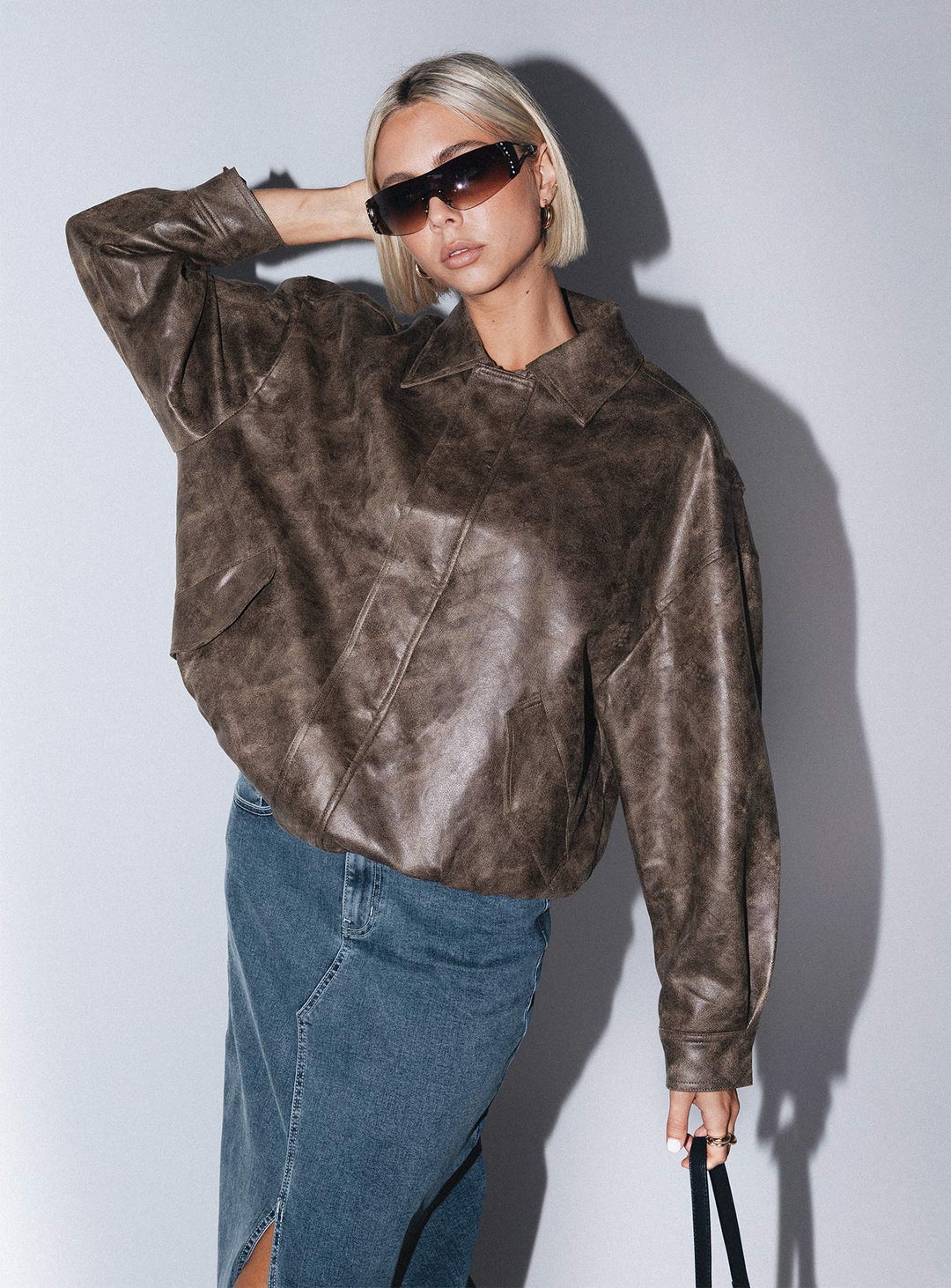 Gervie | Women’s vintage faux leather bomber jacket