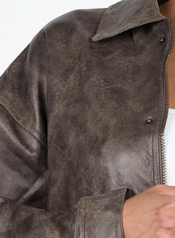 Gervie | Women’s vintage faux leather bomber jacket