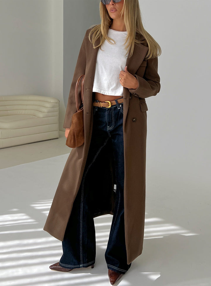 Cristy | Women’s longline trench coat with lapel collar and double button closure