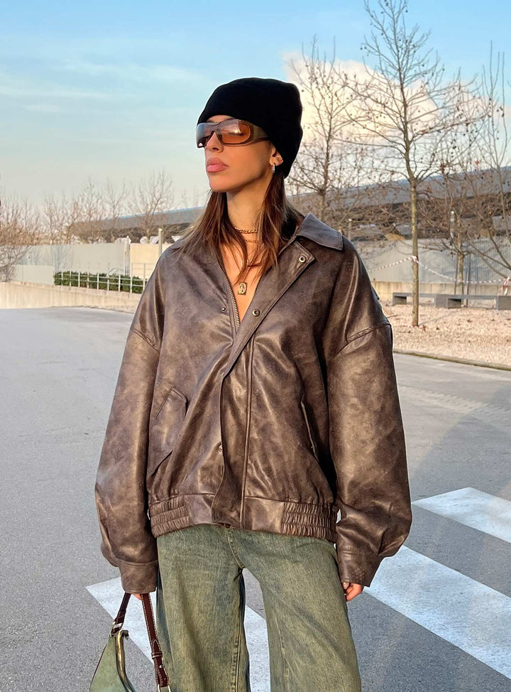 Gervie | Women’s vintage faux leather bomber jacket
