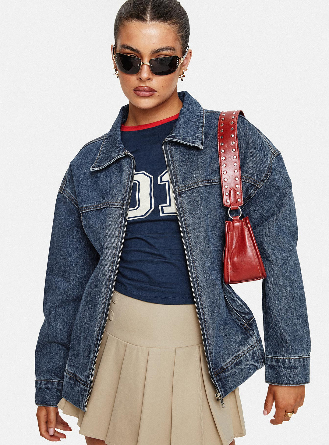 Diane | Women’s oversized denim bomber jacket with zip-up front