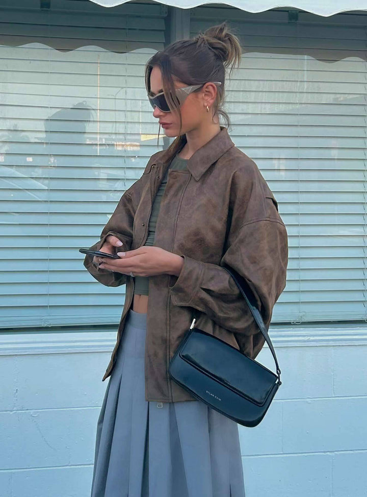 Gervie | Women’s vintage faux leather bomber jacket