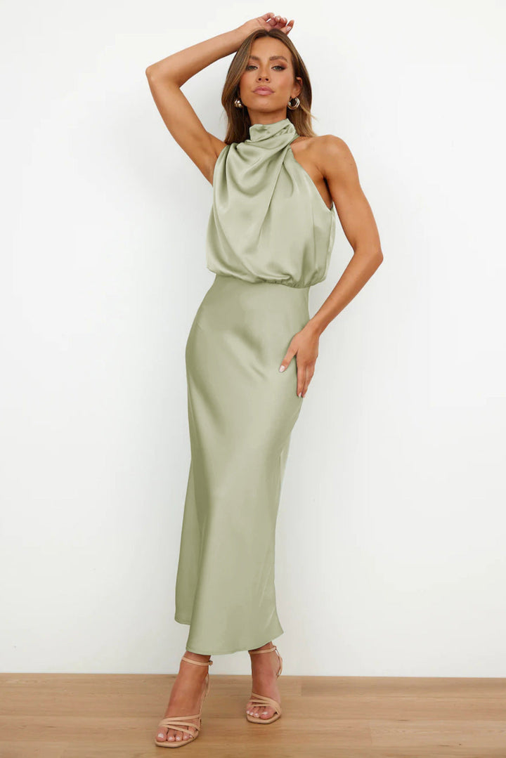 Ruby | Women’s maxi dress with high neckline and draped silhouette