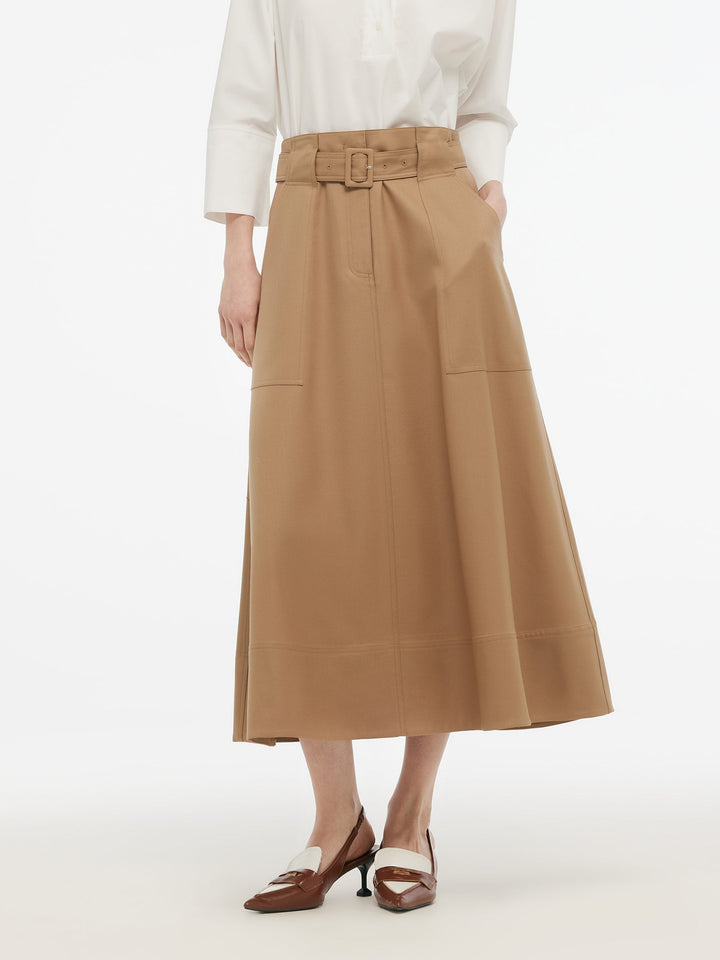 Noelle | Women's worsted wool gathered waist flared skirt with belt