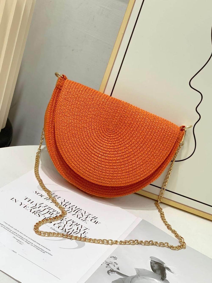 Ronna | Women’s woven half-moon crossbody bag with chain strap