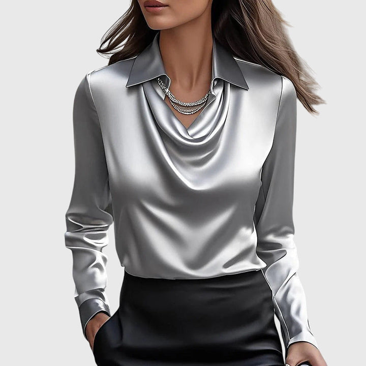 Sylvie | Glossy blouse with pleated neckline