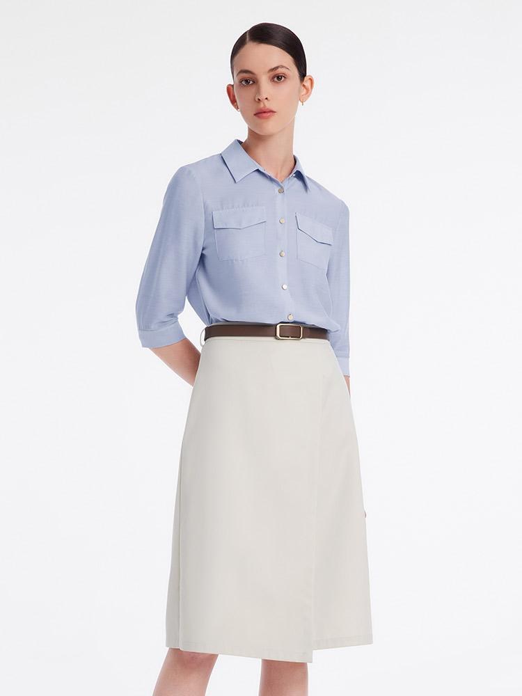 Vada | Women’s acetate shirt and asymmetric skirt set with leather belt