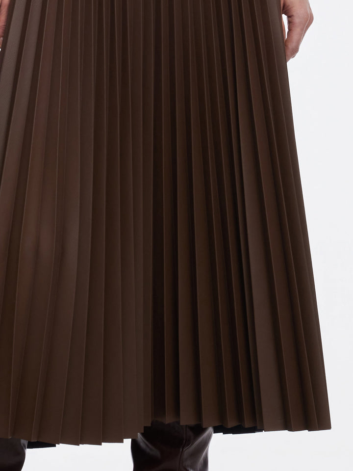 Delaney | Women's leather pleated A-line midi skirt