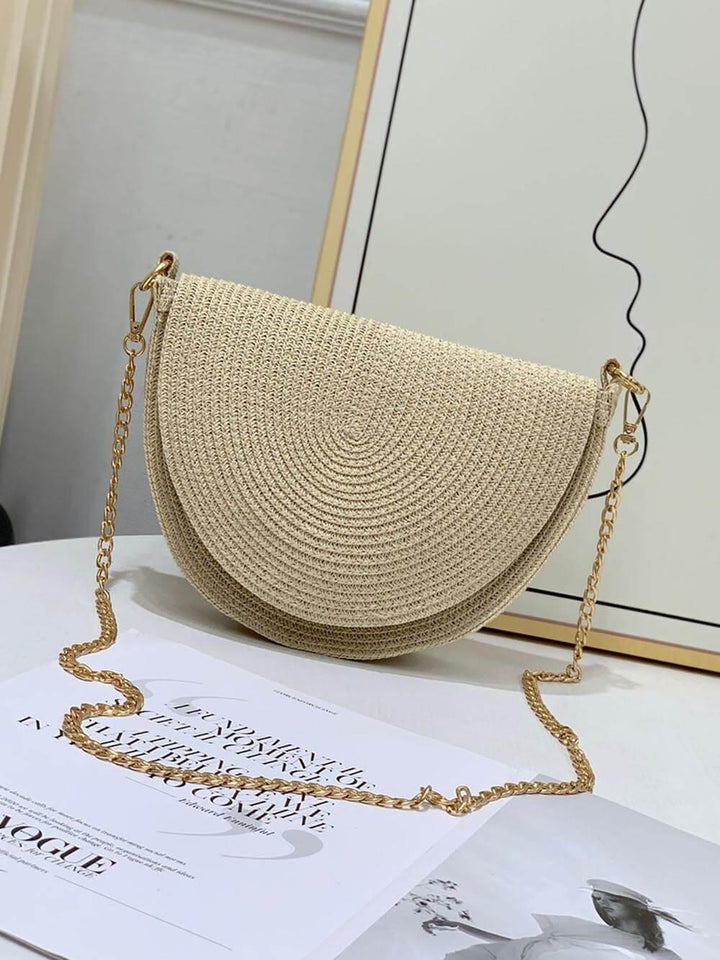 Ronna | Women’s woven half-moon crossbody bag with chain strap