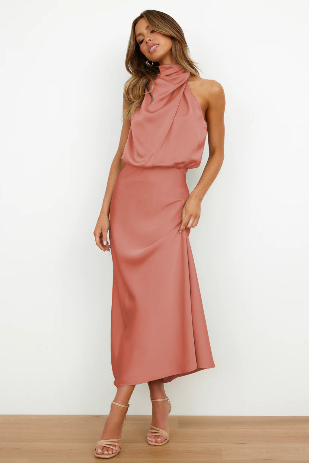 Ruby | Women’s maxi dress with high neckline and draped silhouette