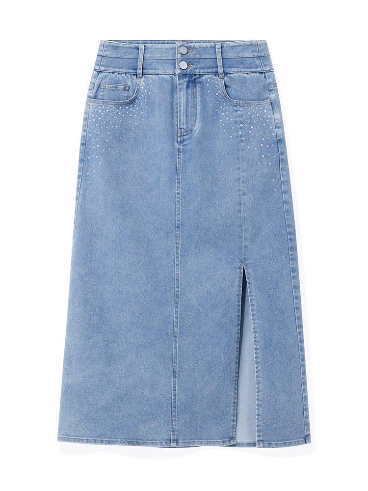 Elouise | Women’s high-waist denim midi skirt with front slit