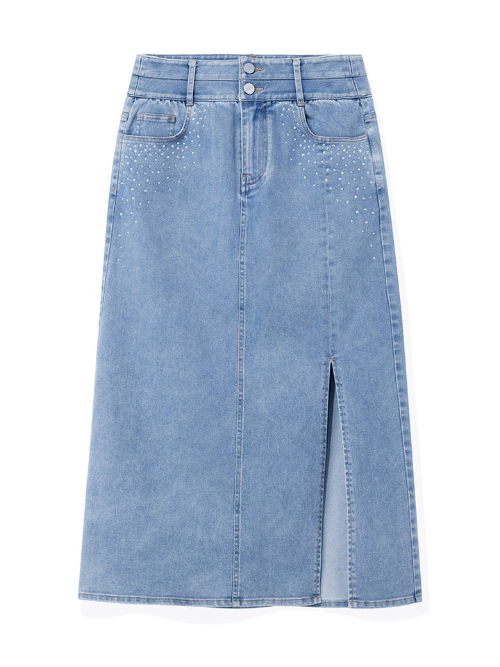 Elouise | Women’s high-waist denim midi skirt with front slit
