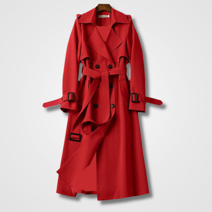 Aurelle | Long belted trench coat with layered front