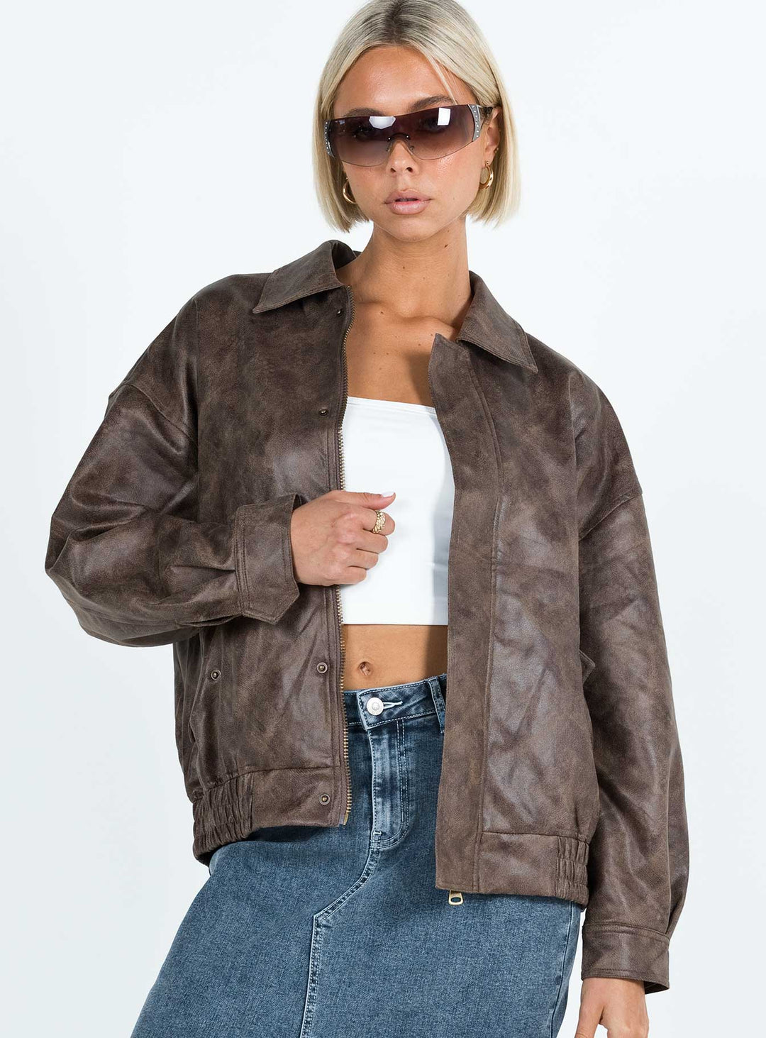 Gervie | Women’s vintage faux leather bomber jacket