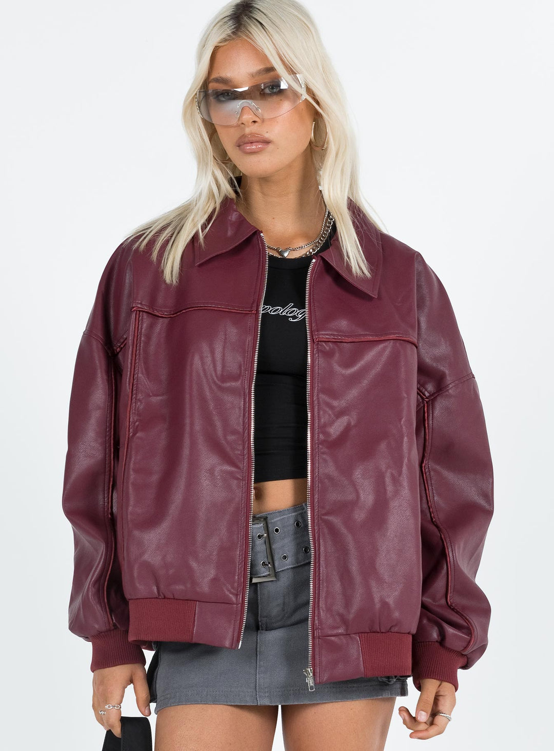 Jassy | Women's oversized faux leather bomber jacket
