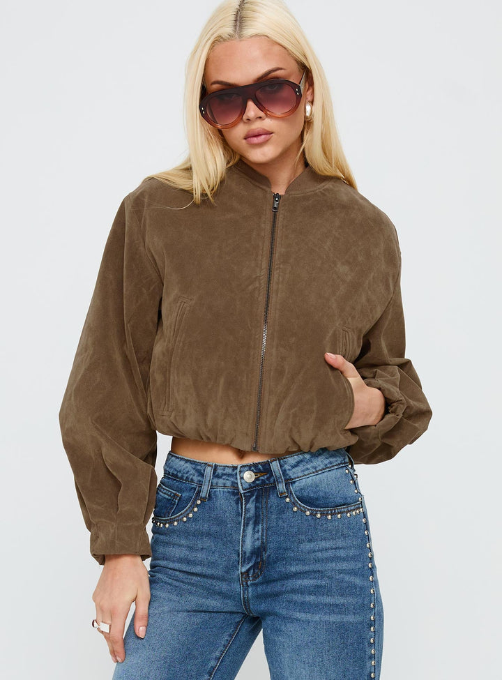 Elizabeth | Women’s faux suede cropped bomber jacket