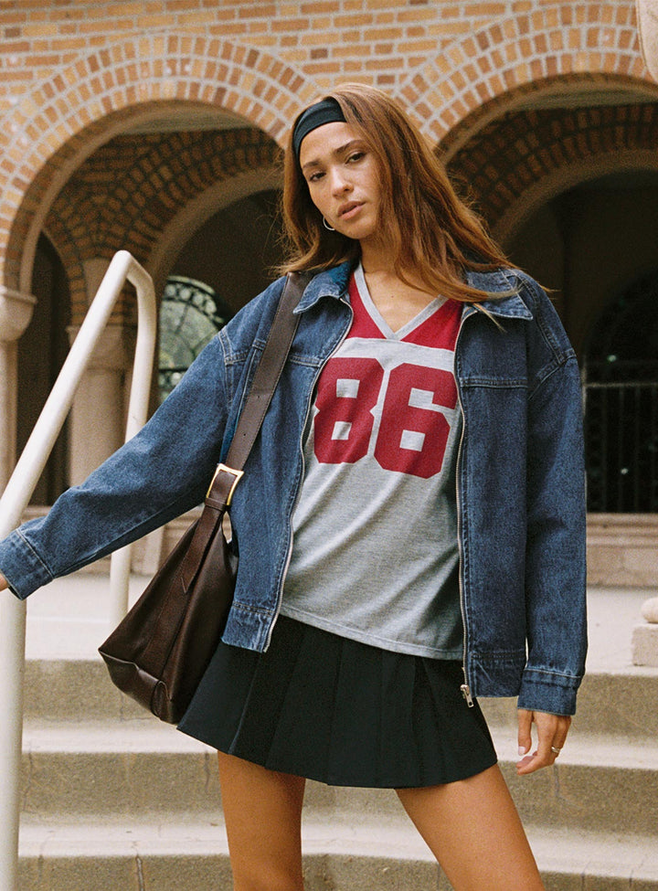 Diane | Women’s oversized denim bomber jacket with zip-up front