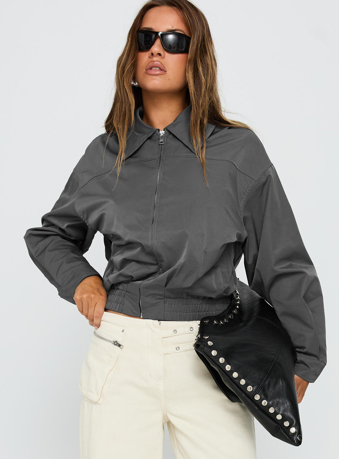 Michelle | Women’s oversized bomber jacket with zip front and ribbed waistband
