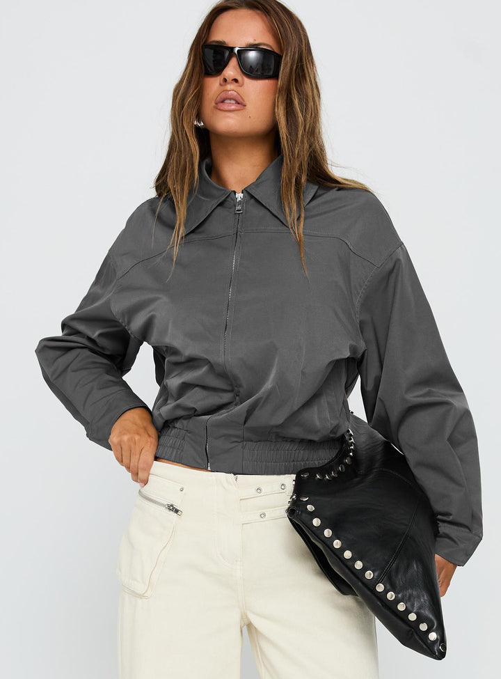 Michelle | Women’s oversized bomber jacket with zip front and ribbed waistband