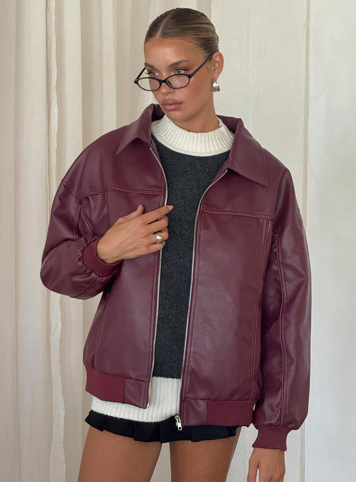 Jassy | Women's oversized faux leather bomber jacket