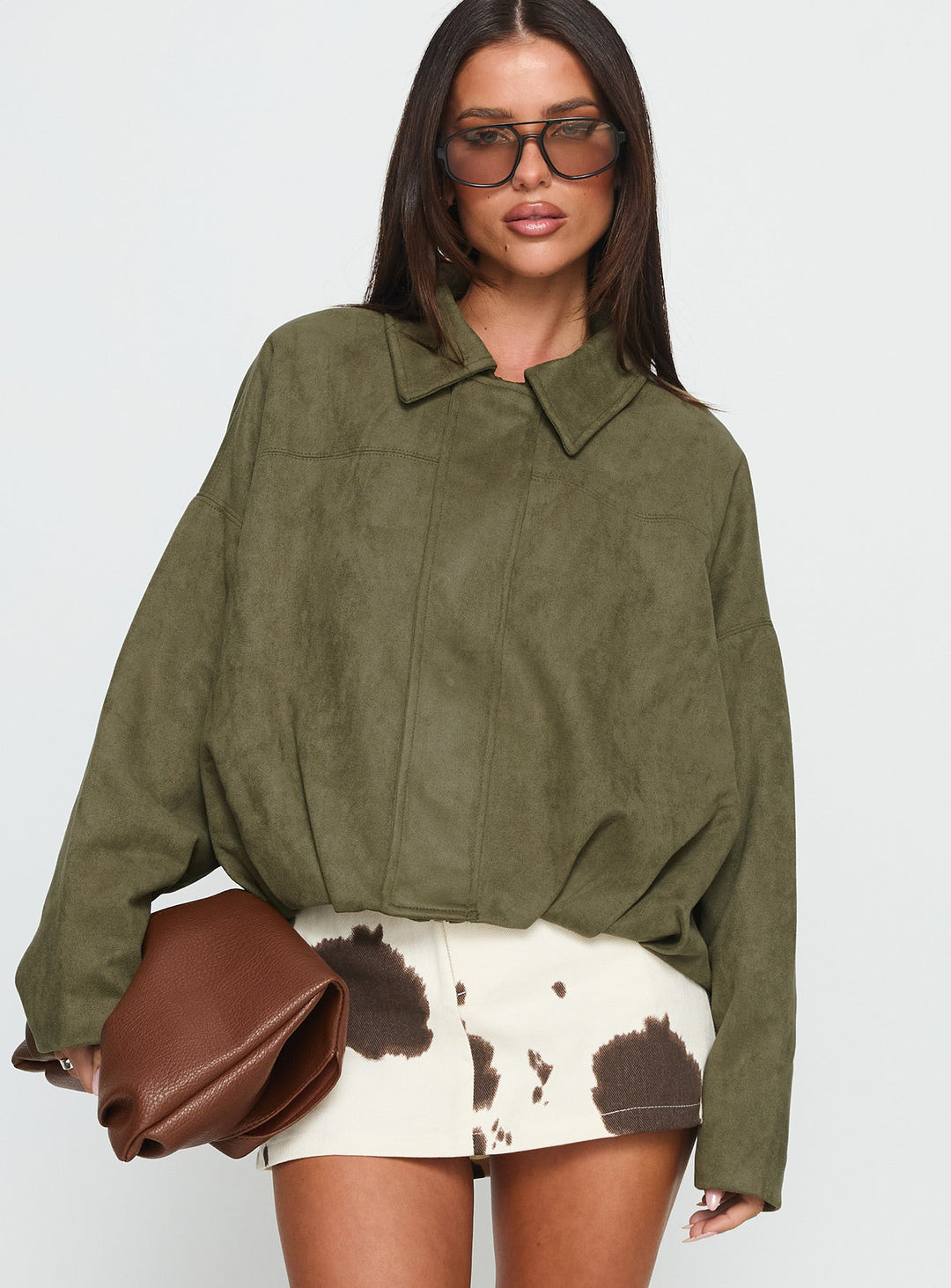 Lovie | Women’s oversized faux suede bomber jacket