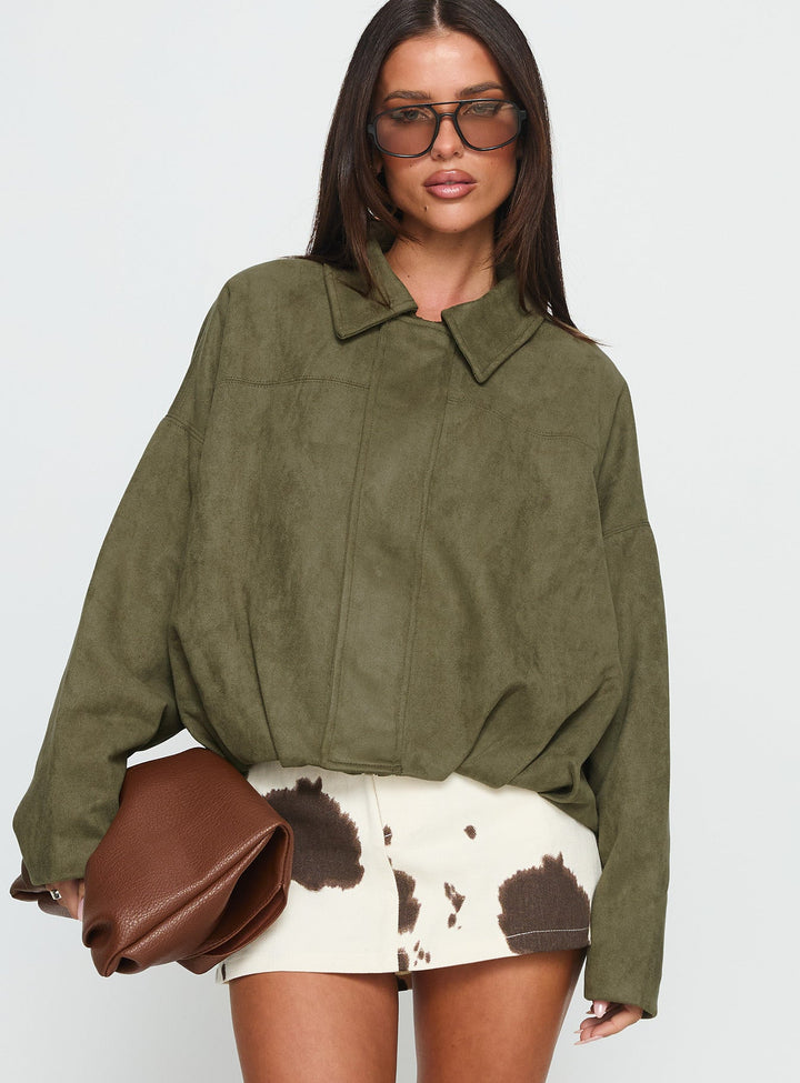 Lovie | Women’s oversized faux suede bomber jacket