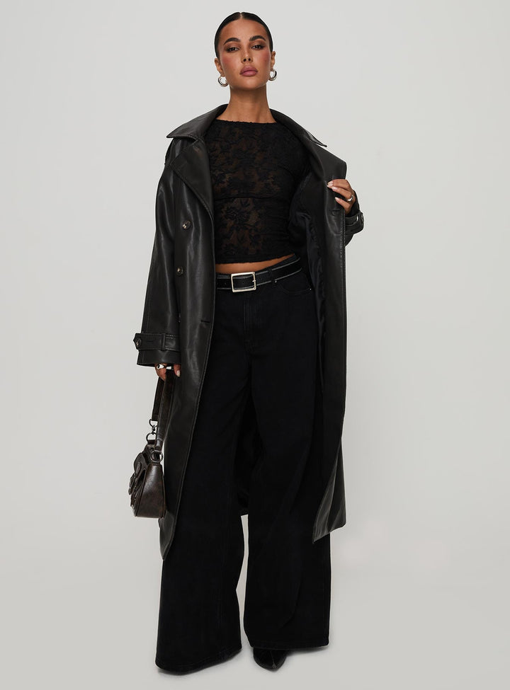 Amarah | Women’s faux leather trench coat with belt detail and epaulets