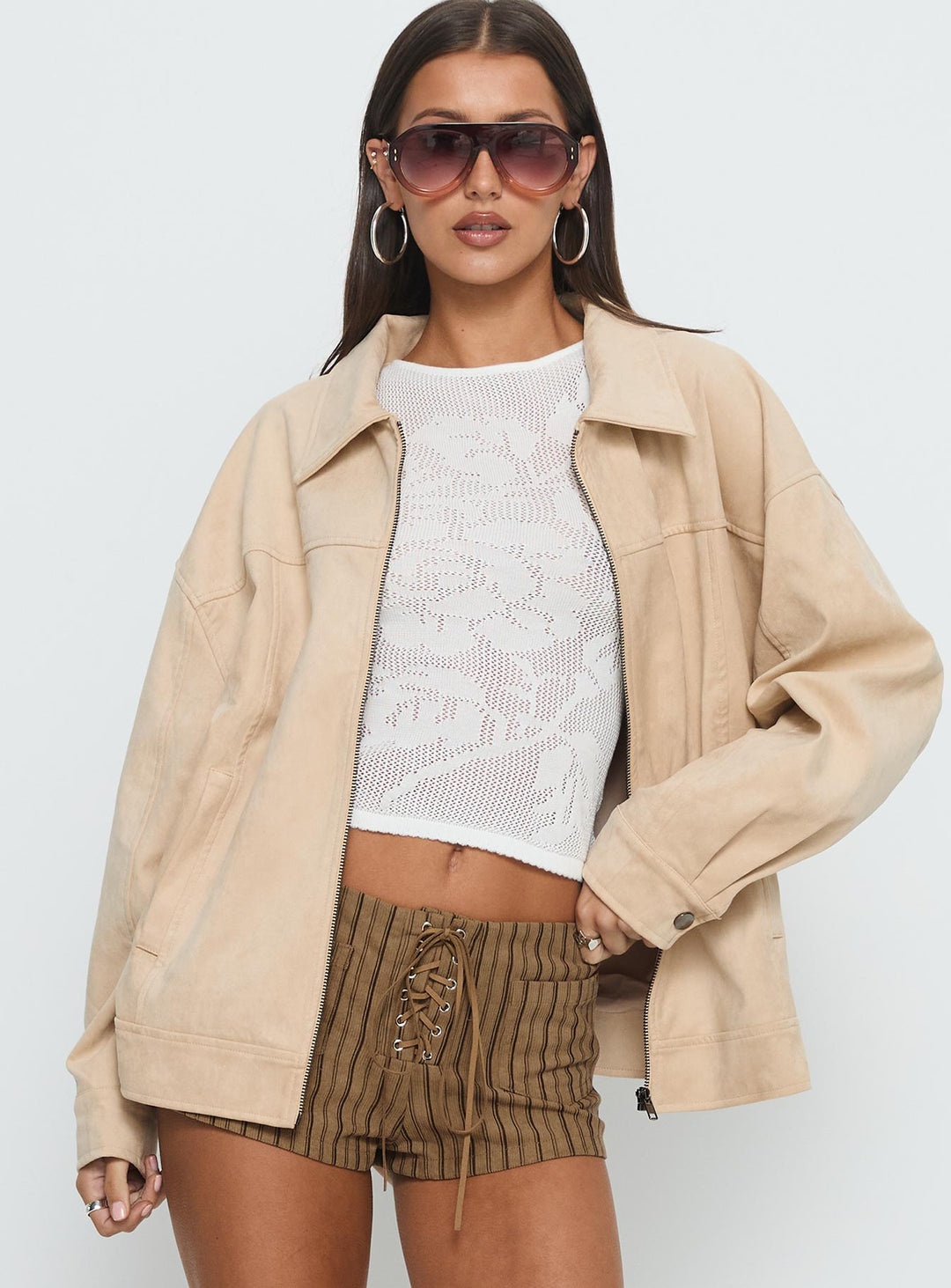 Juliee | Women’s oversized  faux suede zip-up bomber jacket