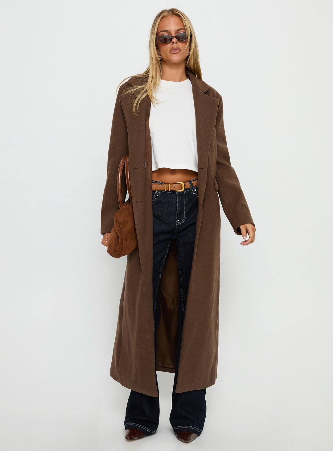 Cristy | Women’s longline trench coat with lapel collar and double button closure
