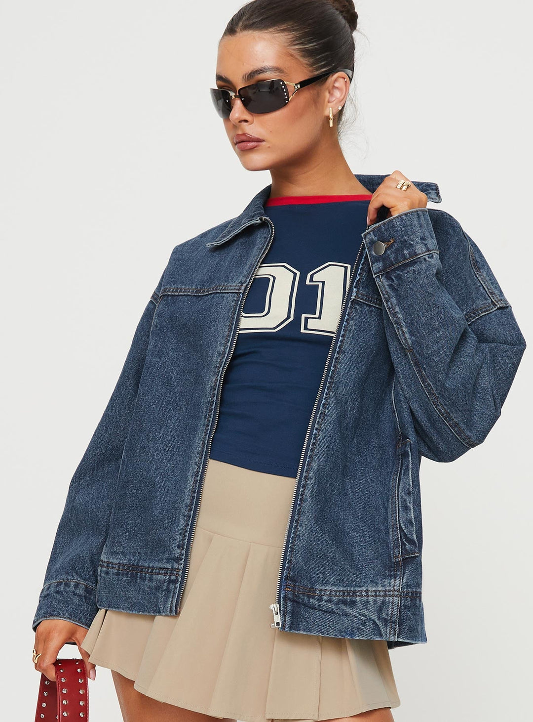 Diane | Women’s oversized denim bomber jacket with zip-up front