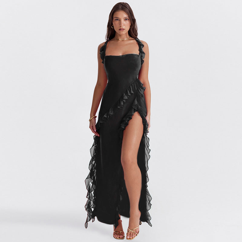Delilah | Women’s elegant ruffle slit evening dress