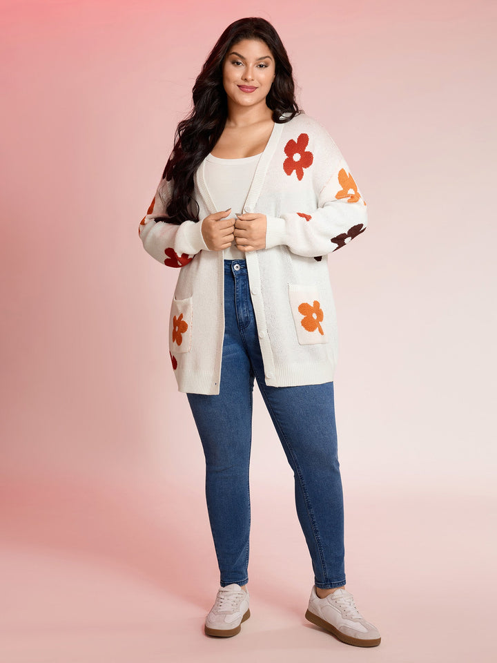 Amira | Women’s floral knit button-up cardigan with patch pockets