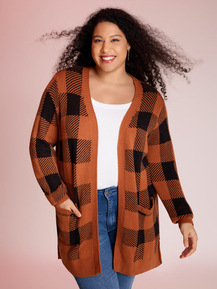 Josephine | Women’s plaid open-front cardigan with patch pockets