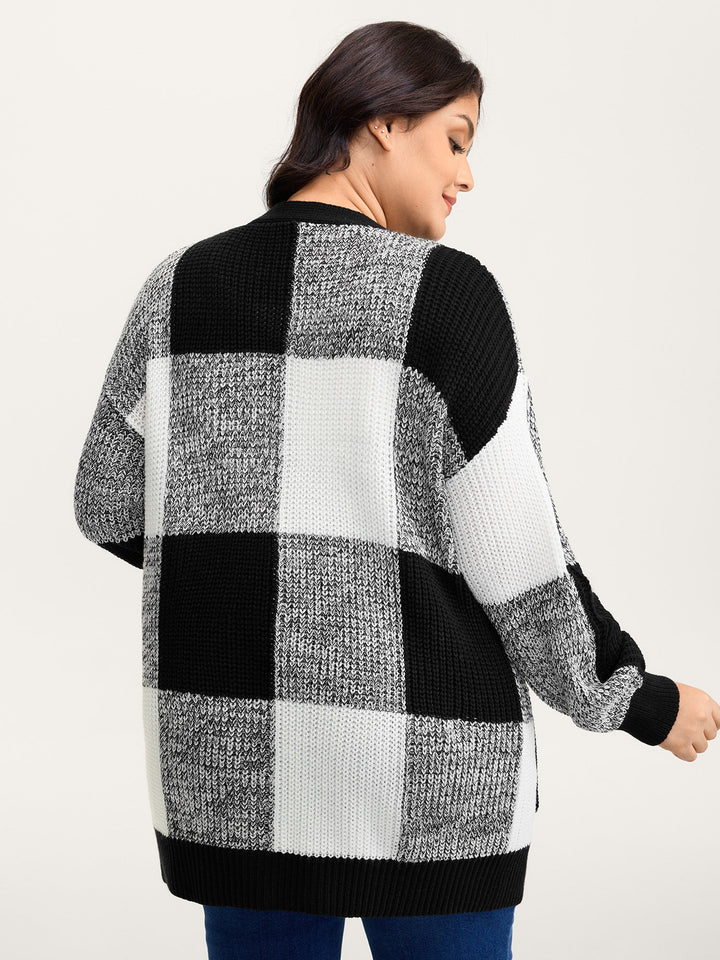 Alina | Women’s color block open-front knit cardigan with patch pockets