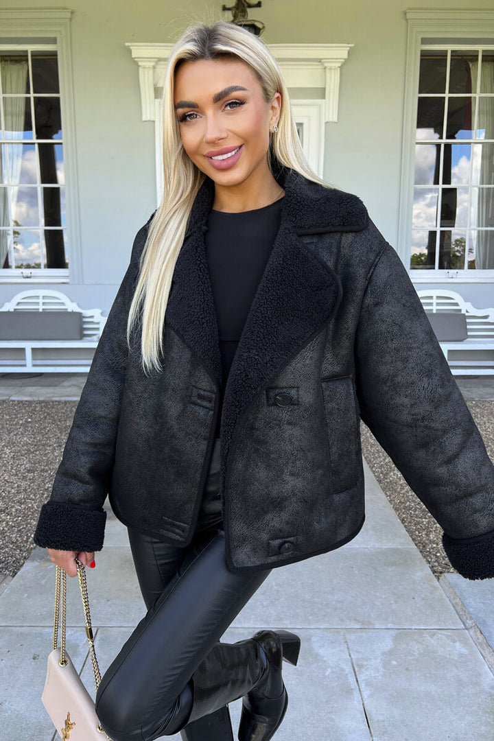 Hadley | Women’s faux shearling aviator jacket with wide collar