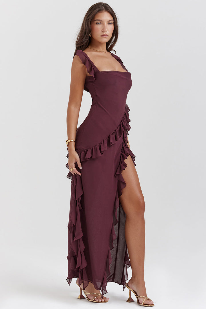 Delilah | Women’s elegant ruffle slit evening dress
