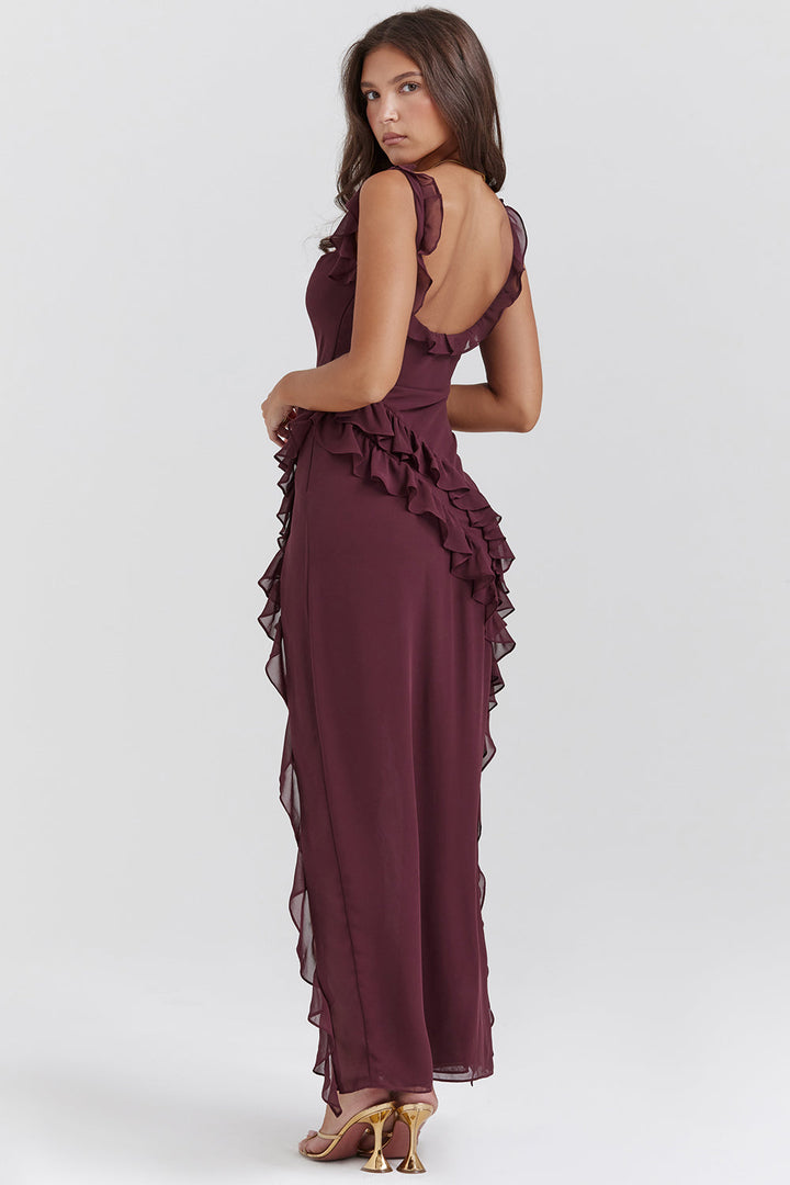 Delilah | Women’s elegant ruffle slit evening dress