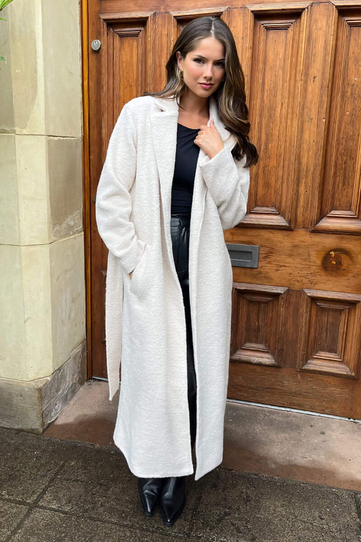 Sadie | Women’s elegant long belted trench coat with wide lapel collar