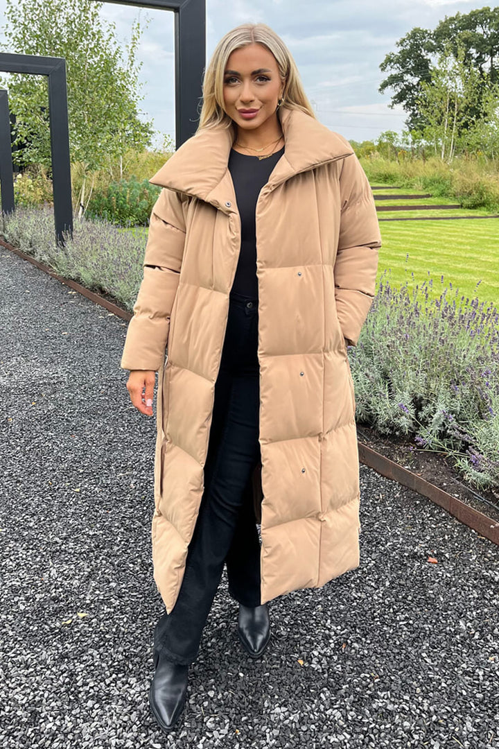 Adley | Women’s quilted longline puffer coat with waist tie