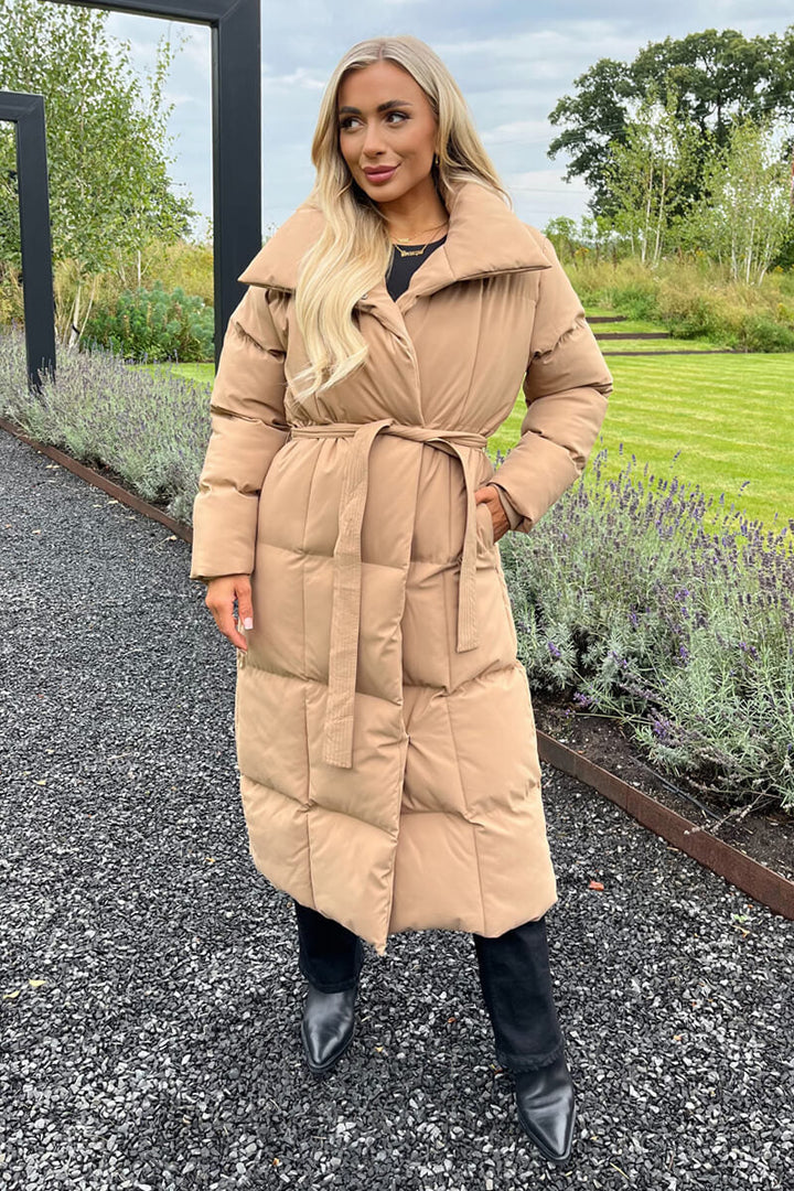 Adley | Women’s quilted longline puffer coat with waist tie