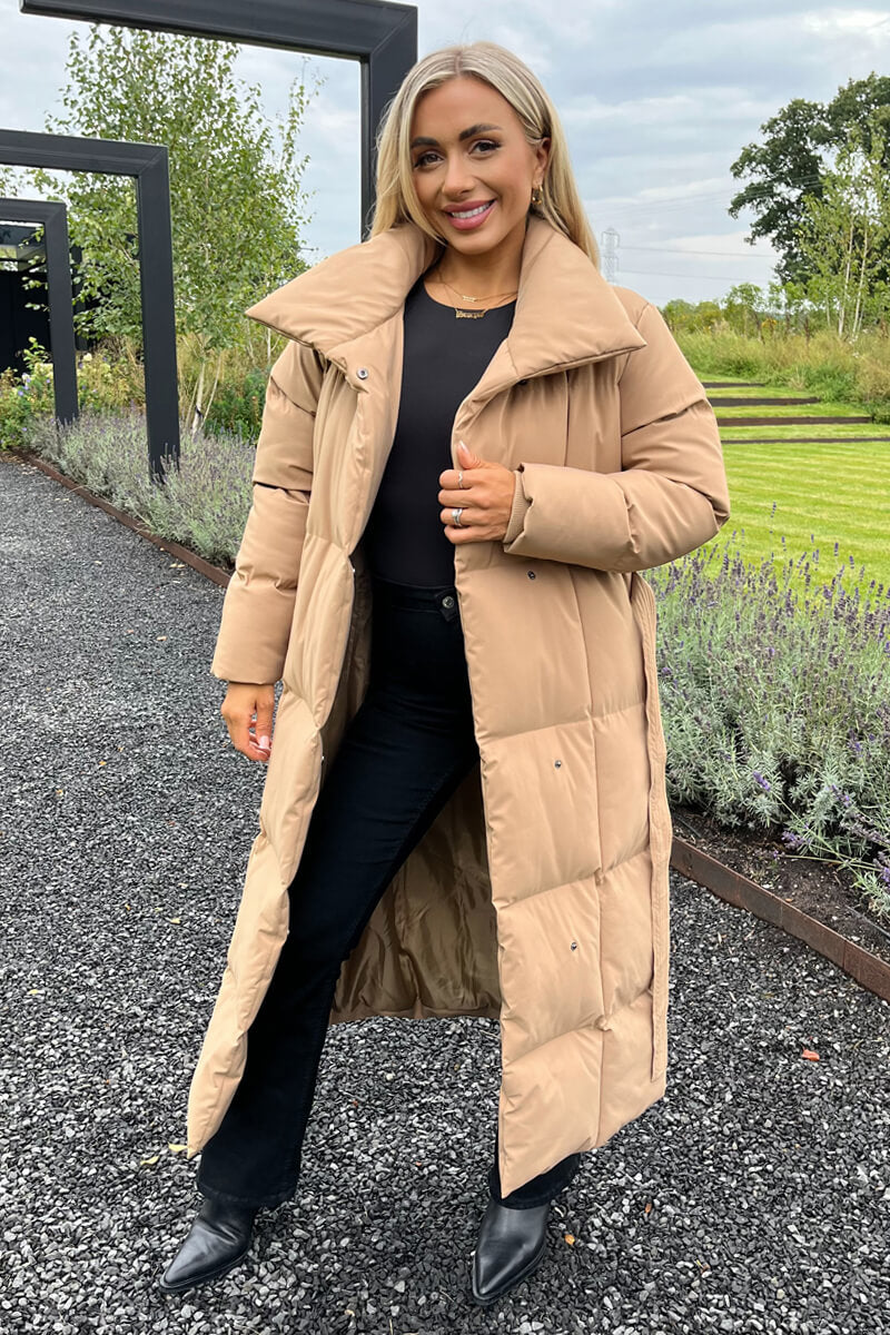 Adley | Women’s quilted longline puffer coat with waist tie