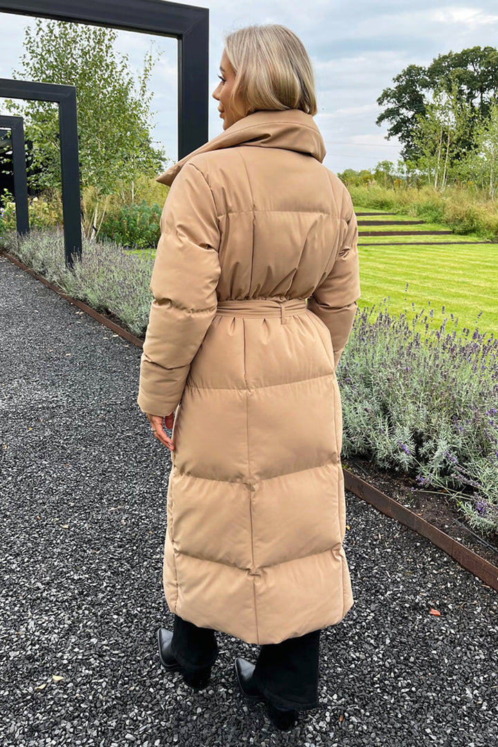 Adley | Women’s quilted longline puffer coat with waist tie