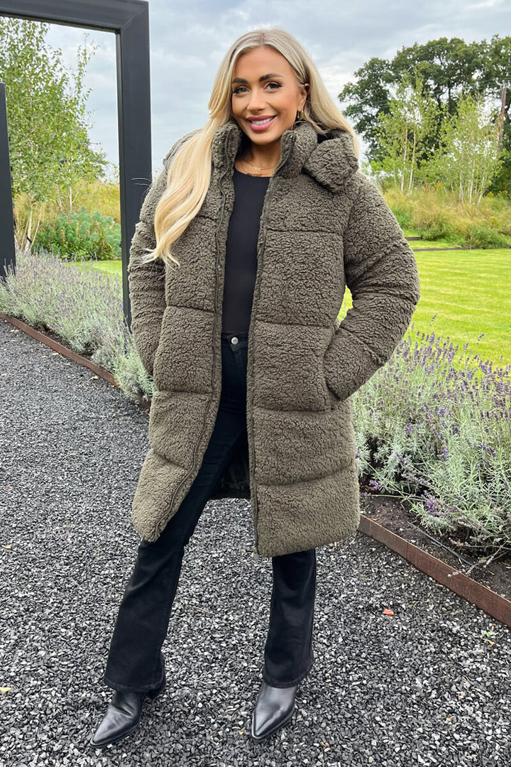 Nia | Women’s long teddy puffer coat with hood