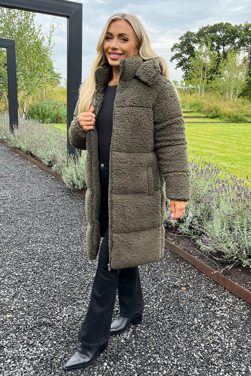 Nia | Women’s long teddy puffer coat with hood